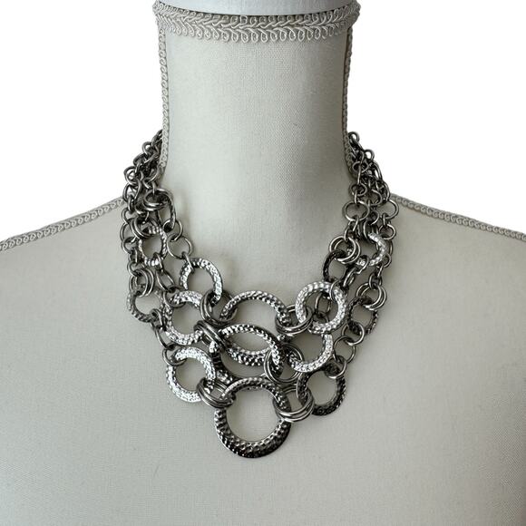 LIA SOPHIA Silver Tone Chunky Chain Link Triple Strand Necklace Versatile 3 pcs - Picture 1 of 9